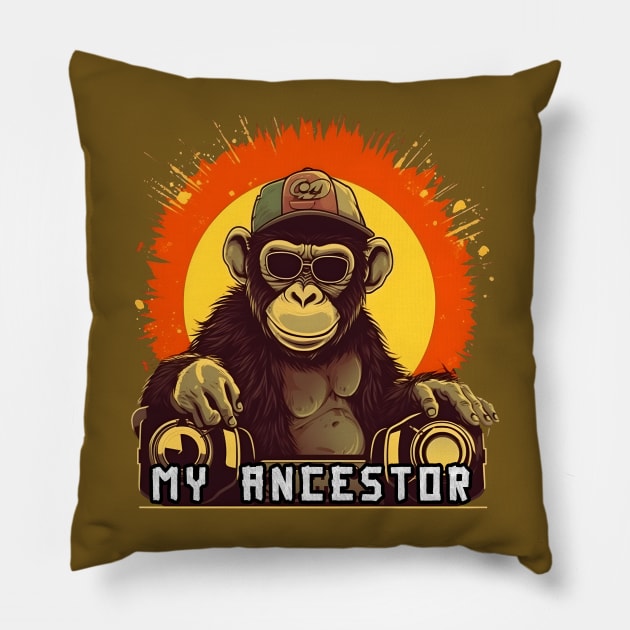 My Ancestor Monkey Cool DJ Ape Pillow by MLArtifex