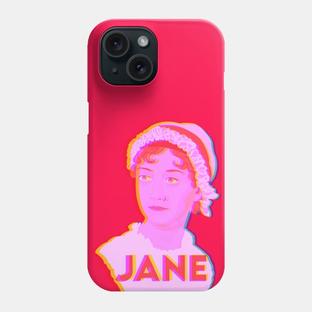 Jane Austen Portrait Neon Phone Case by Obstinate and Literate