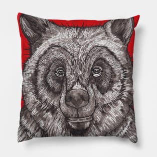 Doodle forest bear and red background Pillow