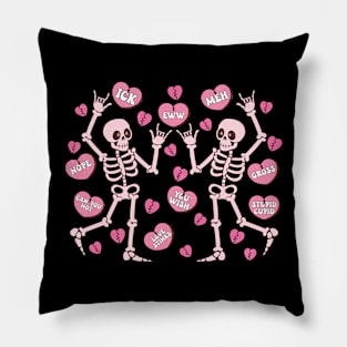 Skeletons & Conversation Hearts Anti Valentine Pillow