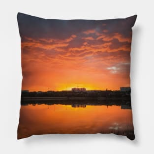 dramatic sunset sky reflecting on pond Pillow