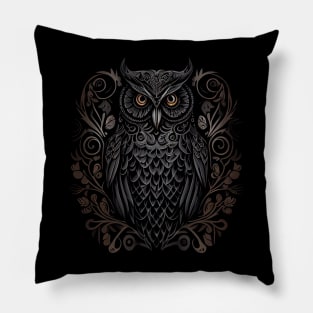 painting in dark style about the life of a Owl Head Pillow