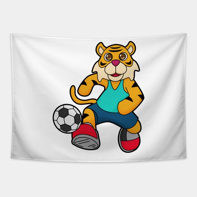 Tiger as Soccer player with Soccer ball Tapestry by Markus Schnabel