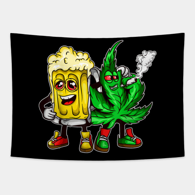 420 Pot Leaf Marijuana Bong Beer Drunk Weed Cannabis - Beer Day - Tapestry
