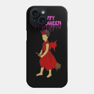 Happy halloween witch on broom pink Phone Case