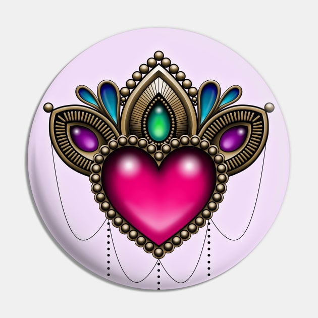 Heart of Stones - Victorian Tattoo Style Jewels and Gems Pin by prettyinink