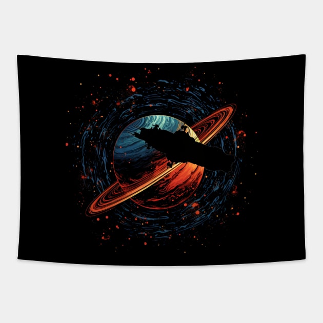 Roci flying by Saturn - Sci-fi Tapestry by Fenay-Designs