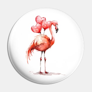 Valentine Flamingo Holding Heart Shaped Balloons Pin