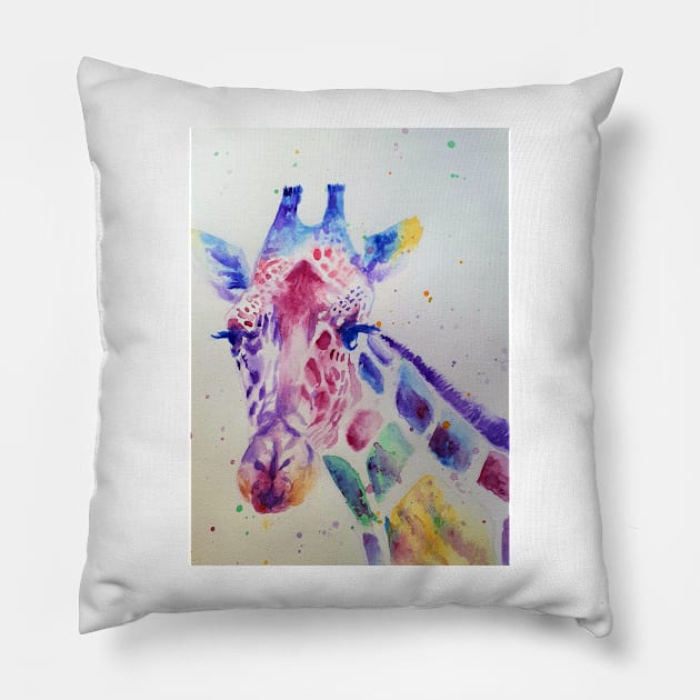 Giraffe Watercolour Painting Pillow by SarahRajkotwala