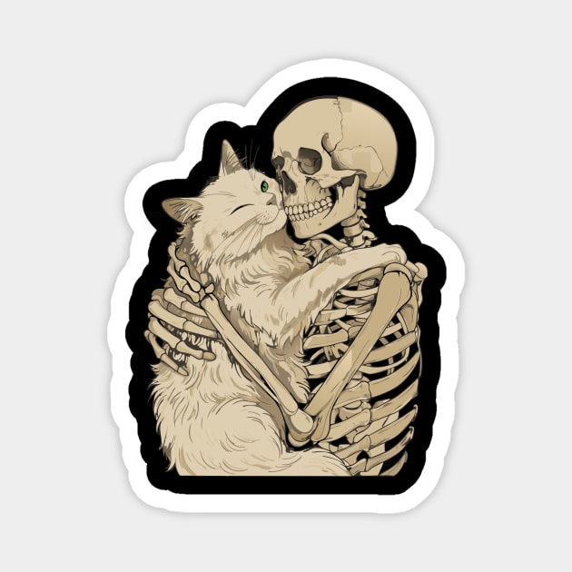 Cat Hugging Skeleton Halloween Magnet by The WYLD Tribe