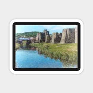 The Ramparts of Caerphilly Castle Digital Sketch Magnet