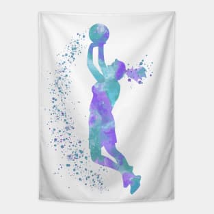 Basketball Girl Player Colorful Watercolor Silhouette Tapestry