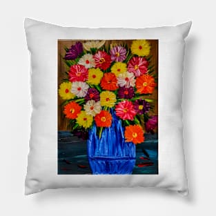 Beautiful floral paintings with abstract flowers in a blue vase Pillow