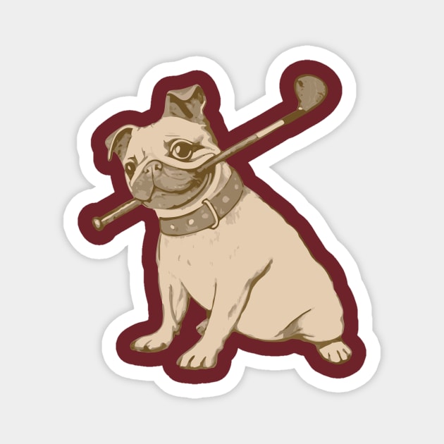 Vintage Pug and Golf Club Illustration – Funny Dog Art for Pet & Golf Lovers Magnet by DonWillisJrArt