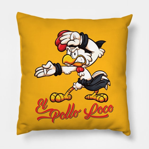 El Pollo Loco or Crazy Chicken Pillow by Alema Art