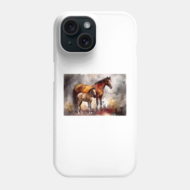 Bonding Moments: Mother and Foal Watercolor Phone Case by simonrudd