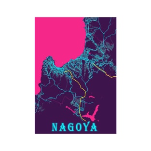 Nagoya Neon City Map, Nagoya Minimalist City Map Art Print T-Shirt