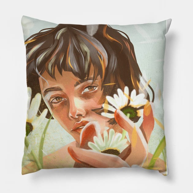 girl with flowers Pillow by SharandinaArt