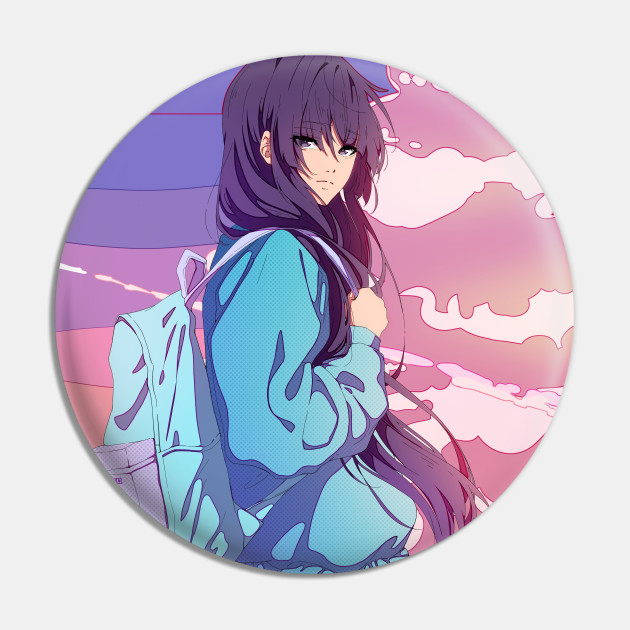 Beautiful sunset sky, clouds, and cut anime girl - Anime - Pin | TeePublic Beautiful sunset sky, clouds, and cut anime girl - Anime - Pin | TeePublic