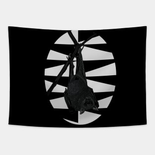 Bat Lovers Hanging Bat on White Geometric Pattern Tapestry