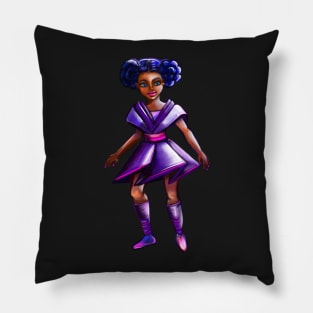 Anime girl with two puffs. Back lit 2. Black afro anime girl in purple from outer space ! beautiful  black girl with Braided hair, blue eyes, Cherry pink lips and dark brown skin. Hair love ! Pillow