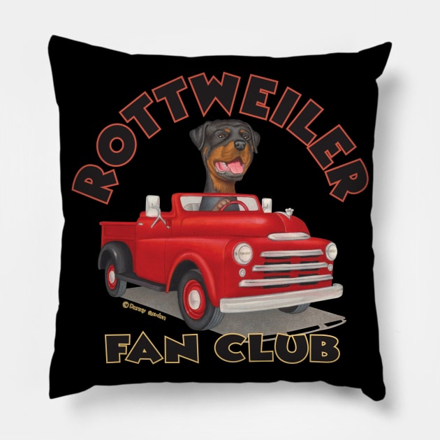 Retro red truck driven by a Rottweiler Pillow by Danny Gordon Art