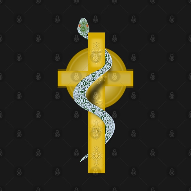 Green- Alchemical Crucified Serpent on Cross by geodesyn