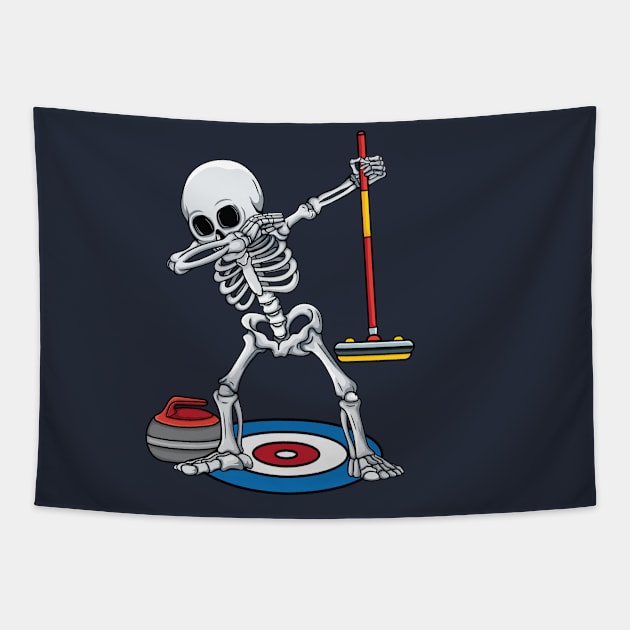 Curling Player ice Sports Dabbing Skeleton Curling Halloween Tapestry by UNXart