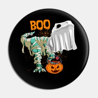 Ghost Dinosaur T-rex Funny Boo Halloween Boys Men Pumpkin Shirt Pin