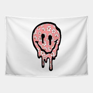 Floral Drippy Smiley Face Tapestry