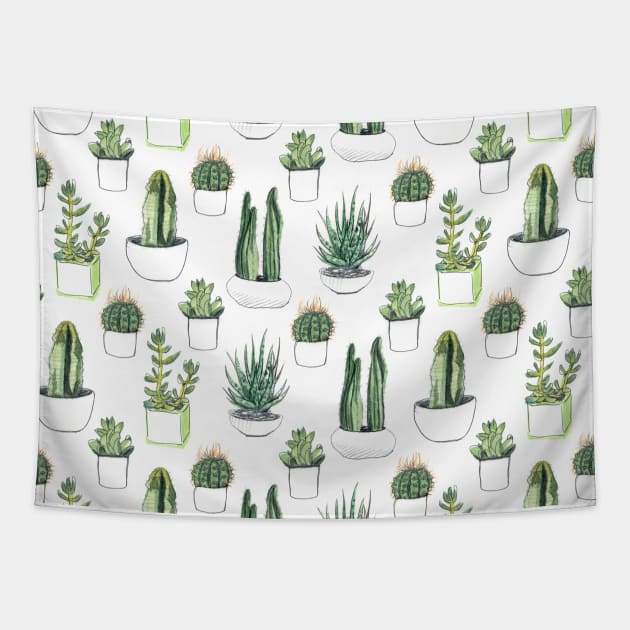 Watercolour Cacti & Succulents Tapestry by crumpetsandcrabsticks