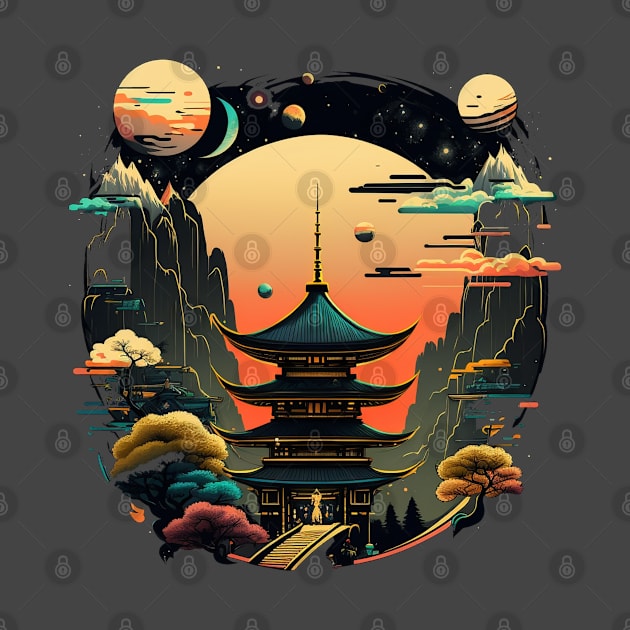 Japanese Temple Tokyo  Asian Inspired Retro Japan by Linco