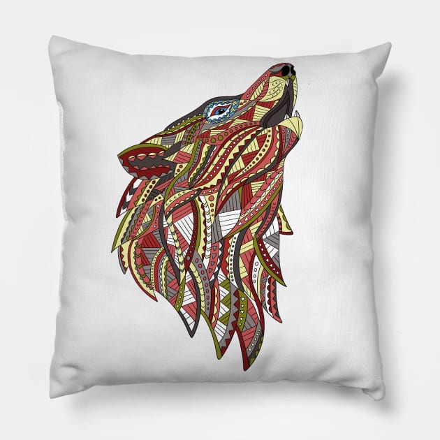 Ethnic Wolf Pillow by Tebscooler