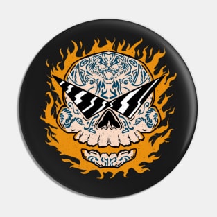 Skull With Tiger Tattoo Pin