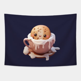 Cute Kawaii Chocolate Chip Cookie in a cup of hot chocolate and cream Tapestry