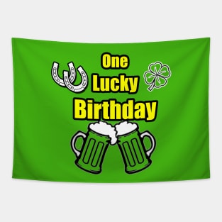 One Lucky Irish Green Beer Drinking Birthday Party yellow green Tapestry