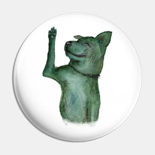 Waving Green Dog - Hand Painted Watercolour Pin