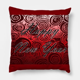 Happy New Year Swirls Red Pillow