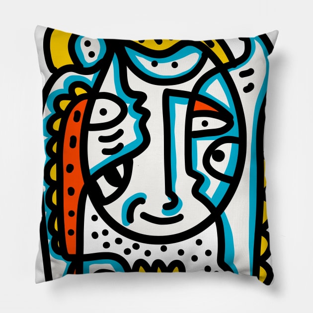 Graffiti Cool Creature Blue Yellow Pillow by signorino