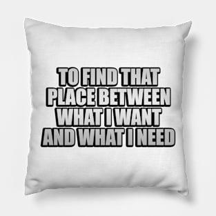 To find that place between what I want and what I need Pillow