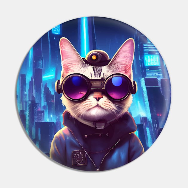 Cool Japanese Techno Cat In Japan Neon City Pin by star trek fanart and more