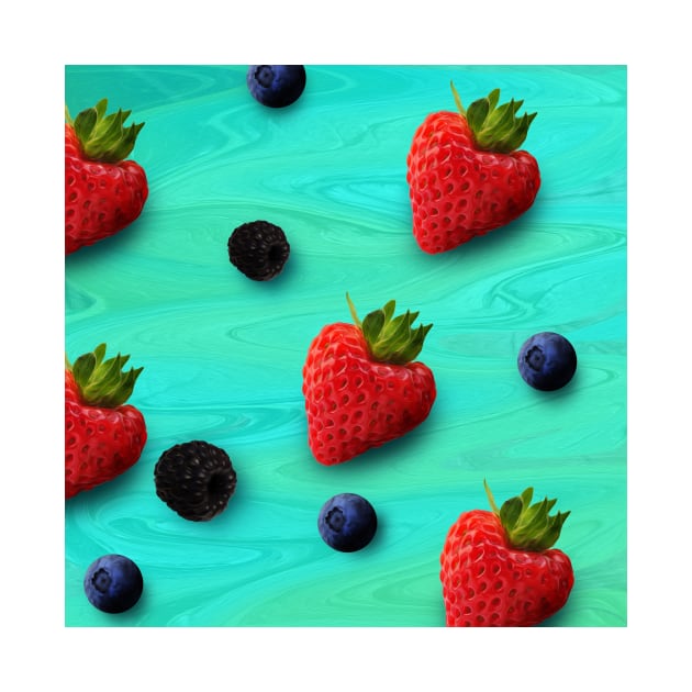 Strawberry, raspberry, blueberry background pattern digital oil painting by vocej