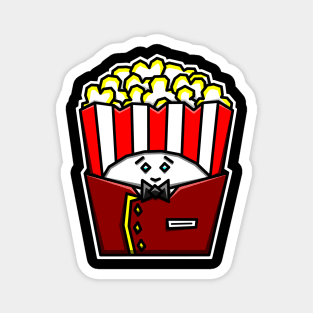 Cute Box of Buttered Popcorn in a Movie Theater Usher's Uniform - Popcorn Magnet