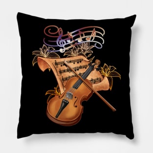 Violin Musically Gold Flower Pillow