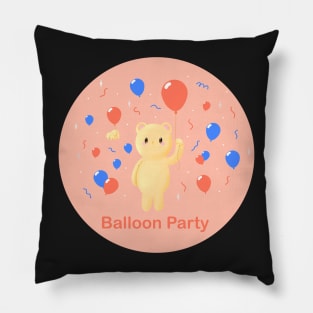 Balloon Party, cute teddy bear with lots of red and blue balloons having a party Pillow