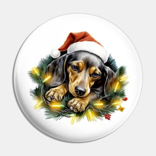 Lazy Dachshund Dog at Christmas Pin