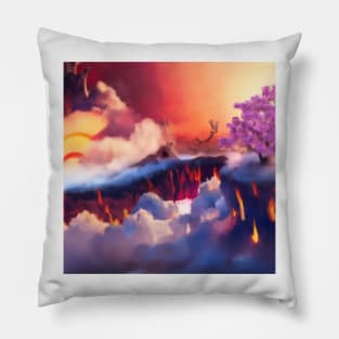 Skyward Sakura: A Fantasy Mountain Quest Pillow