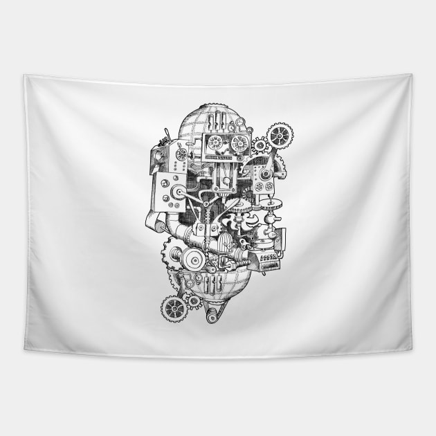 Hungry Gears (white) Tapestry by BessoChicca