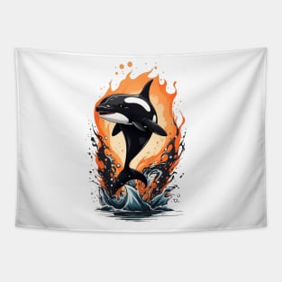 Orca jump in the sea Tapestry