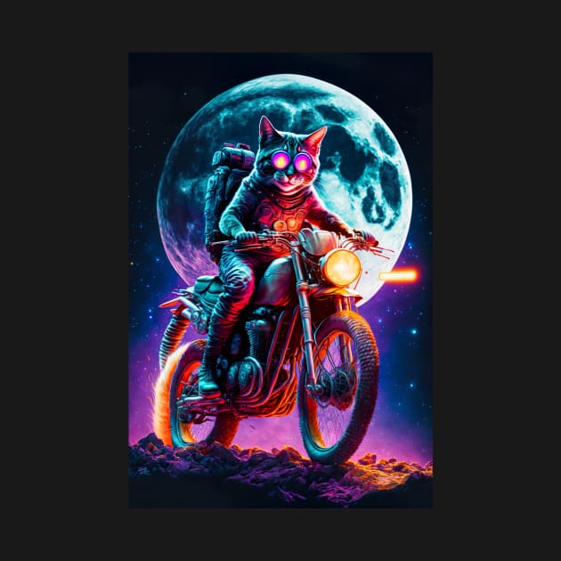 Cyber Cat Riding Dirt Bike by KoolArtDistrict